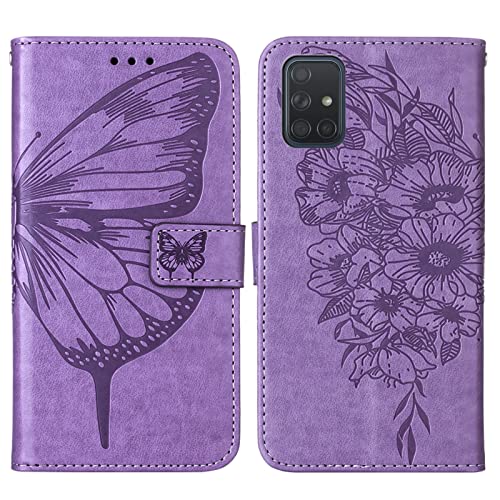 Coque Samsung A51 en cuir PU violet avec porte-cartes et support