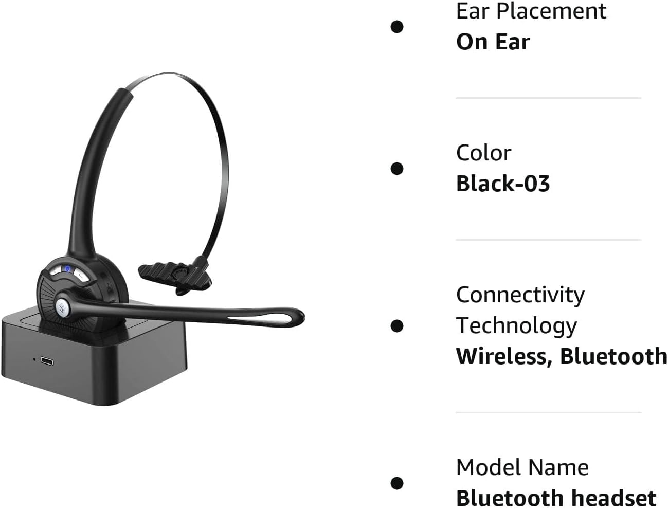 cuffie Bluetooth con microfono, cuffie on-ear wireless con cancellazione del rumore e stazione di ricarica, cuffie per telefono con pulsante muto per laptop, Skype, call center, ufficio