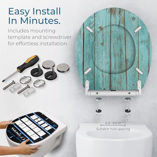 Image of Sanilo Wooden Toilet Seat with Quick Release & Soft Close [ROUND] - Decorative & Slow Close Molded Wood Seat - With One Click for Easy Installation & Cleaning - With Adjustable Fit (Lumber)