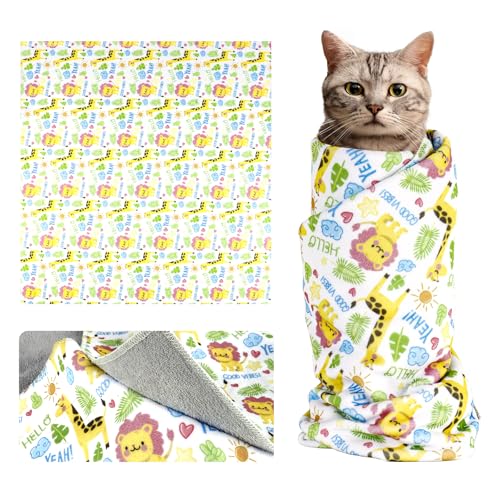 NICECHEF Cat Wrap for Cutting Nails and Grooming,Cat Restraint Wrap for Nail Clipping,Self-Adhesive Fabric Cat Swaddle Burrito Wrap for Nail Trimming (Giraffe Lion Style)