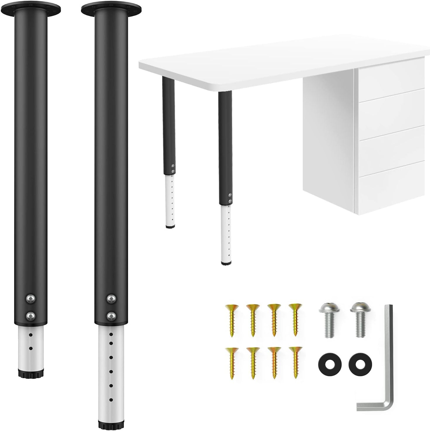 2 PCS Adjustable Table Legs, 21.5" -37" Heavy Duty Metal Adjustable Height Desk Legs, 2" Diameter Durable Pipe Furniture Legs for Computer Table,Office Desk,Kitchen Table