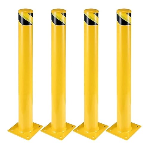 Safety Bollard 4 Packs, 42 in Height Bollard Post, 4.5 in Diameter, Yellow Safety Steel Bollard Post with 16 Anchor Bolts, for Traffic Control, Drivew
