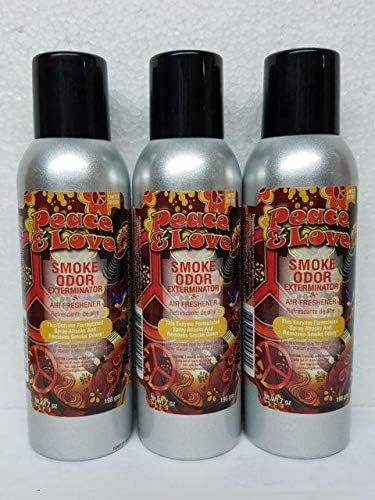 Smoke Odor Exterminator 198 gm/ 7 oz Large Spray Peace & Love Set of Three Cans.