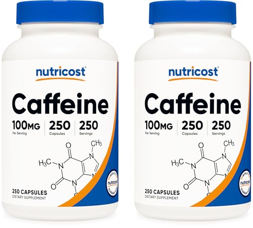 Image of Nutricost Caffeine Pills 100mg Per Serving, 250 Capsules (2 Bottles)