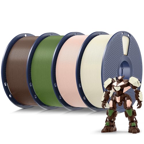 SUNLU 4kg PLA 3D Printer Filament Bundle Multicolor, Neatly Wound PLA Filament 1.75mm ±0.02mm,Individually Vacuum Packed,4kg in Total,1kg per Spool,4 Pack,Bone White+Beige+Coffee Brown+Olive Green.
