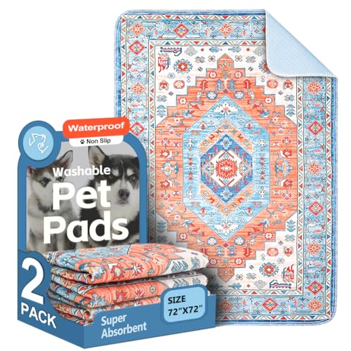 Image of Washable Pee Pads for Dogs, 2 Pack Reusable Puppy Training Pads 72 inchx72 inch Super Absorbent Waterproof Dog Training Pads, Non-Slip Potty Pads, Whelping Pads Litter Mat Orange /Mix