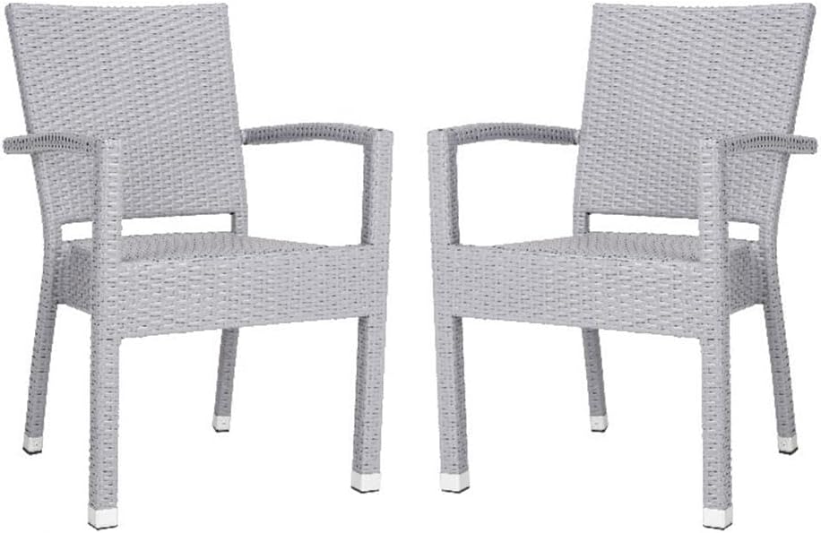 Pemberly Row Outdoor Arm Chairs, Wicker/Rattan, Gray Finish, 33.8" H x 22" W x 23" D, Weather Resistant, Set of 2, Sleek Transitional Design, Comfortable Patio Seating
