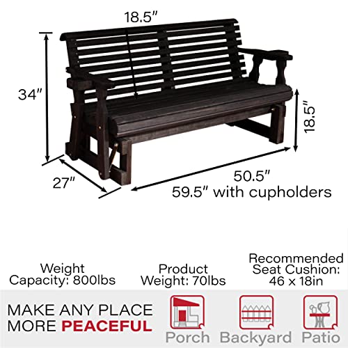 Image of Amish Casual Heavy Duty 800 Lb Roll Back Pressure Treated Porch Glider with Cupholders (4 Foot, Semi Solid Black Stain)