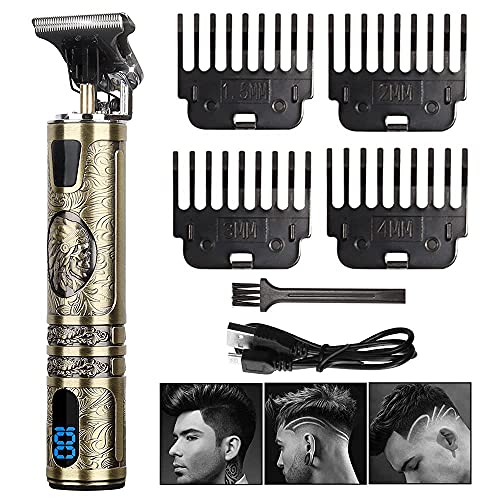 Botten T型電動バリカン シェーバー レリーフ LCDディスプレイ Type-c USBチャージ ライン入り 全身防水 水洗い可 ゴールド インディアン柄 T9-GL-ind