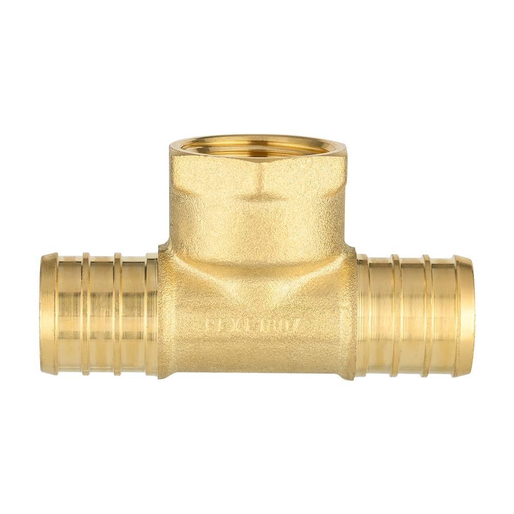 Paquete de 2 adaptadores en T NPT hembra EFIELD de 3/4 pulgadas Pex x 3/4 pulgadas Pex x 1/2 pulgadas, accesorios de fontanería de latón engarzado Pex, ASTM F1807, NSF/ANSI 61