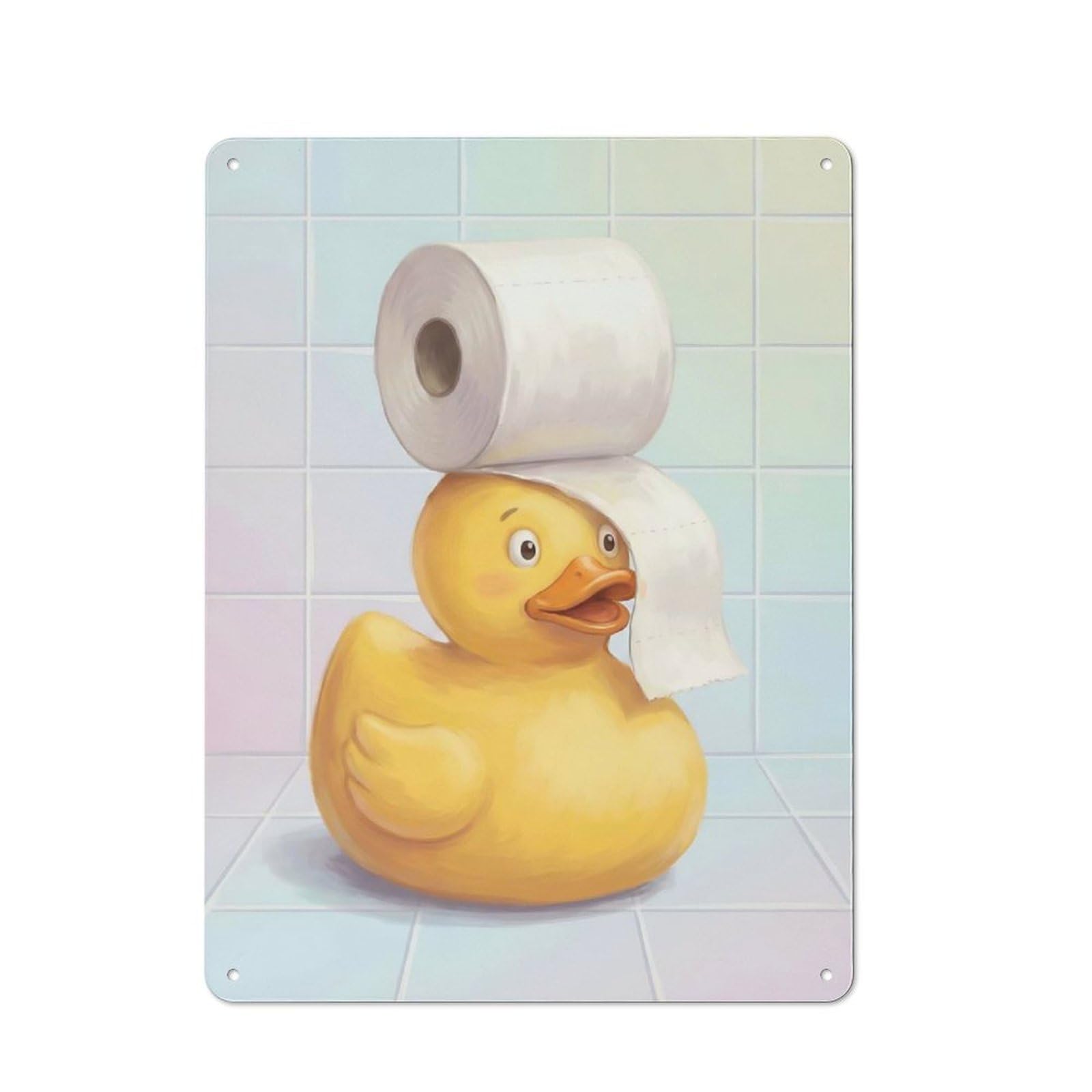 Junmoney Style-7 Duck With Toilet Paper Hat(2) Retro Metal Sign 40X30cm, Distressed Look Retro Room Decor For Living Room, Hallway, Kitchen Or Cafe