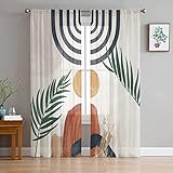 Bohemian Semi Sheer Curtains 63 inch Length for Living Room,Rod Pocket Light Filtering Sheer Curtain