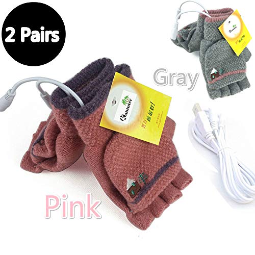 Women's & Men's 2 Pack USB Heated Gloves Mitten Winter Hands Warm Laptop