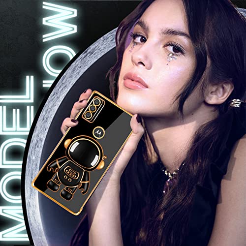 Lotadilo For Moto G Pure Phone Case, Moto G Pure Cases With Astronaut Stand For Women Girls, Girly Cute Spaceman Love Heart Gold Plating 6D Phone Cover With Kickstand For G Pure 2021 6.5'' Black #TOP2