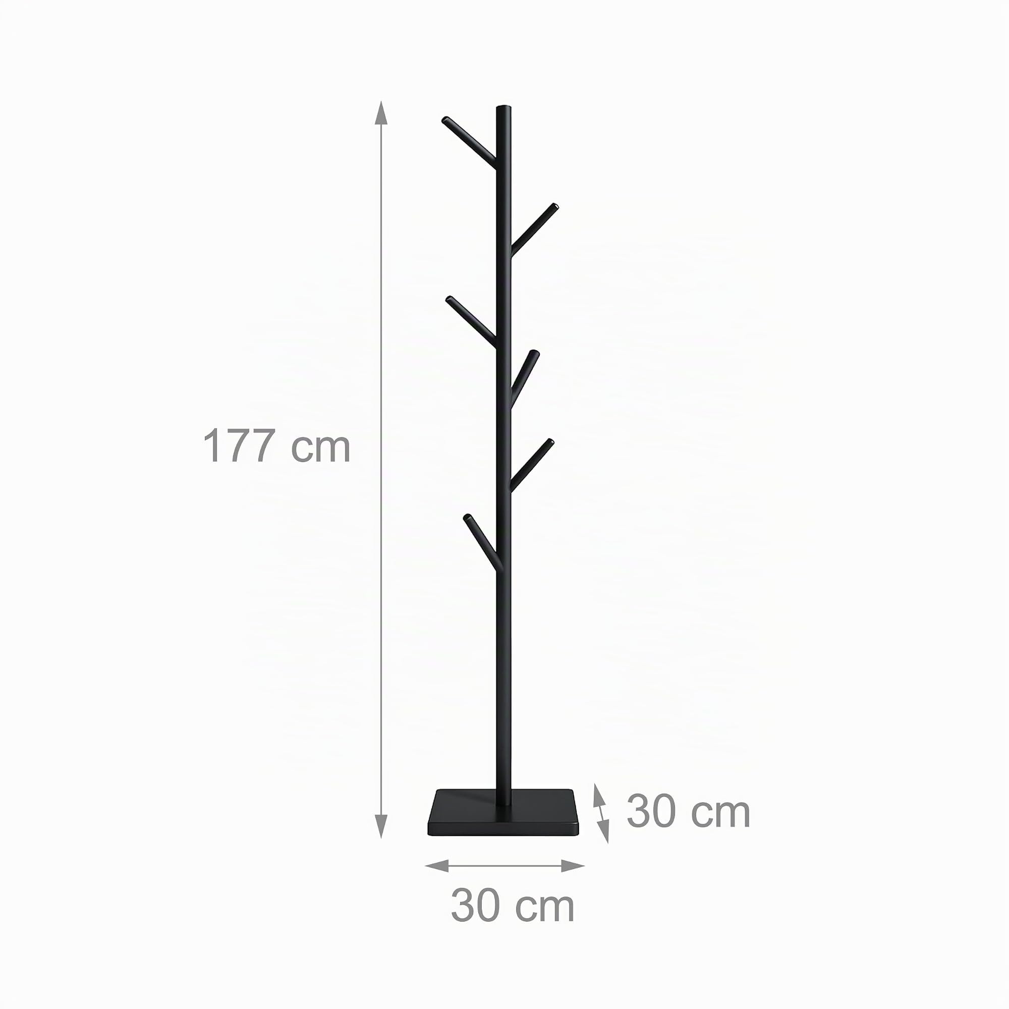 Relaxdays Appendiabiti a Forma di Albero, 8 Ganci Appendi Abiti, Attaccapanni HLP: 177x30x30 cm, in Legno e MDF, Nero
