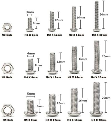 Baban 440pcs Bolts and Nuts Set M3 M4 M5 Stainless Steel Hex Socket Button Nuts and Bolts Set