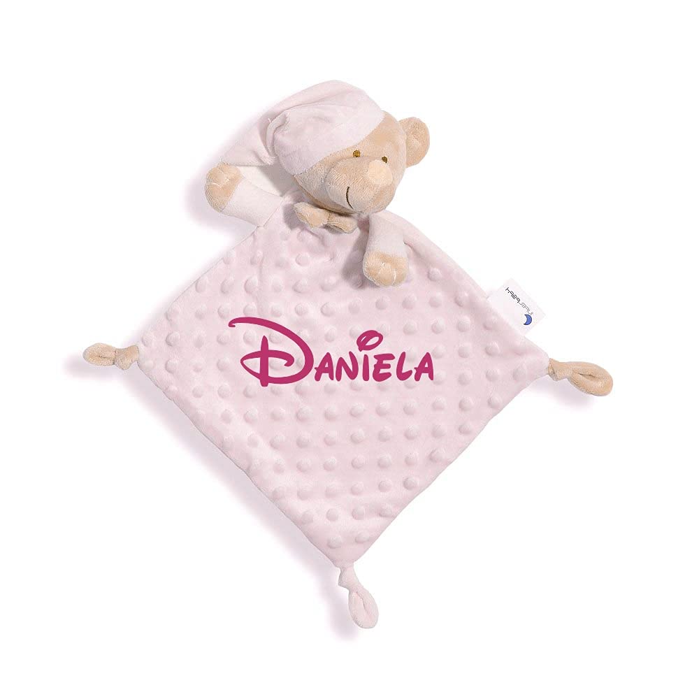 Danielstore Bebe Dou Dou Manta de Apego Bebé Dou Dou Personalizado Nombre Bordado Regalo Recien Nacido Baby Shower Microfibra Ultima Generación Color Rosa