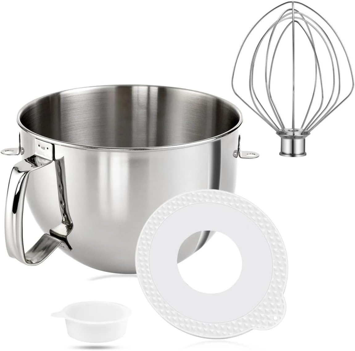 6QT Stainless Steel Mixer Bowl and KN256 Whisk - Compatible with KitchenAid - Bowl-Lift Mixer, Mixing Bowl with Lid Cover