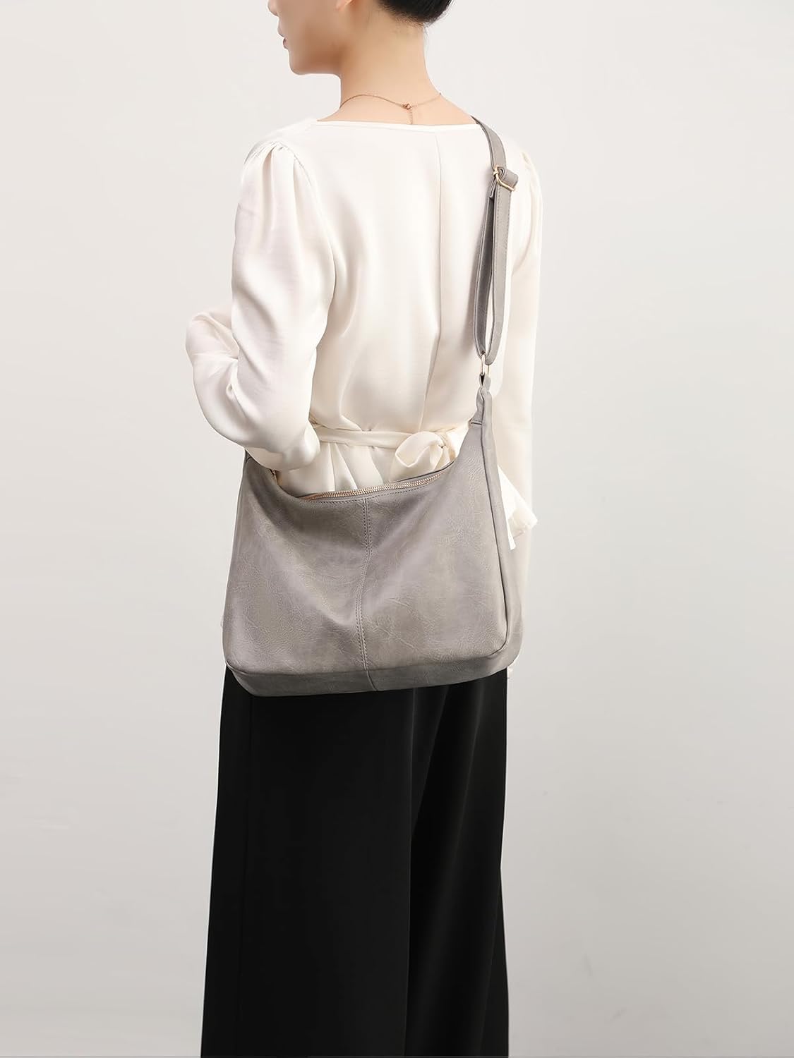 NIUEIMEE ZHOU Hobo Bags for Women Foldable Vegan Leather Shoulder Handbag Slouchy Tote Crossbody Purses - Image 8