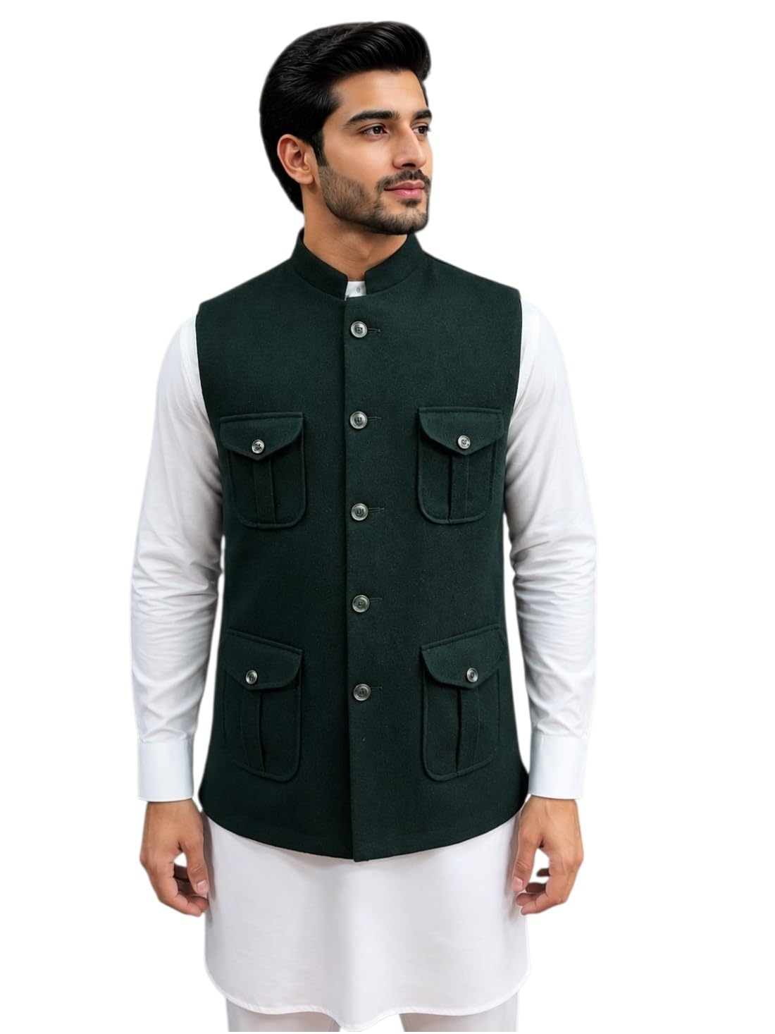Men's Nehru Jacket Waistcoat, Sleeveless, Four Pocket Design, Mandarin Collar, Button Front-picture-15