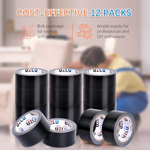 Image of Duct Tape Bulk, Black Duct Tape Heavy Duty, 12 Rolls x 20 Yard x 1.88 Inch Per Roll, Flexible, No Residue, All-Weather and Tear by Hand, Bulk Value for Indoor & Outdoor Repairs, Industrial Use