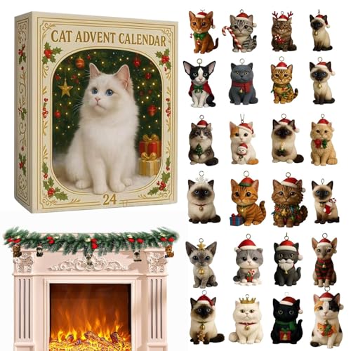 Calendario de Adviento | 2D acrílico lindo gato calendario con 24 compartimentos – artísticos de Navidad para adultos, niños, adolescentes, hombres y mujeres