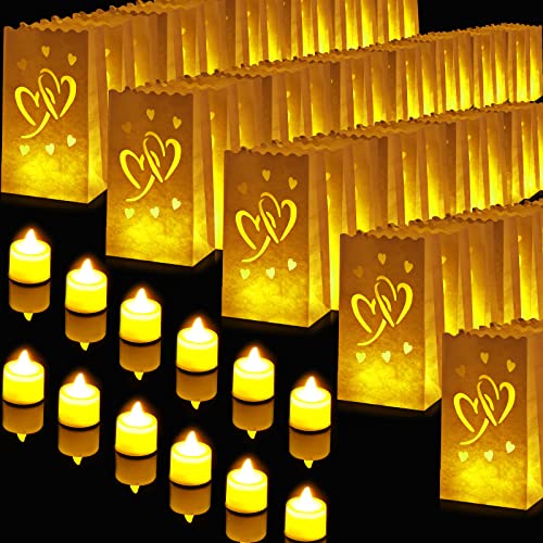 Sabary 50 Sets Luminary Bags with Flameless Tea Lights Outdoor