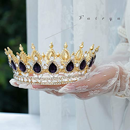 Image of Foyte Baroque Queen Crown and Tiaras Sparkly Rhinestone Wedding Crown Bride Tiaras Royal Princess Full Tiaras Headpieces for Women and Girls