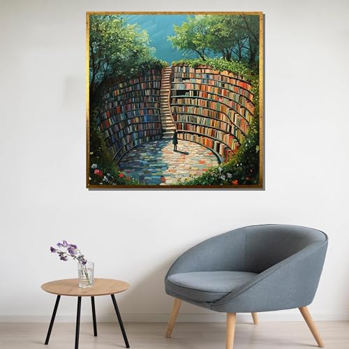 Toile bibliothèque fantaisiste : l'affiche idéale pour un coin lecture cosy
