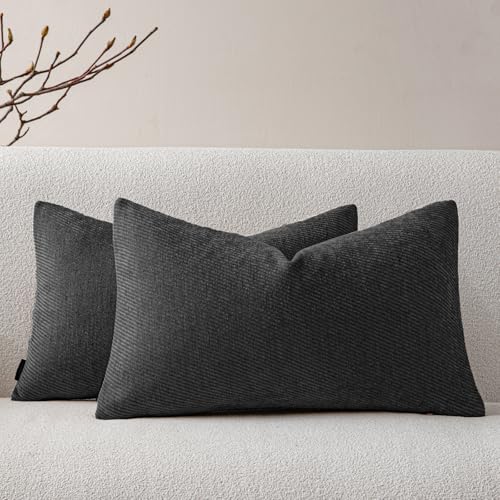 Image of a moment Pack of 2 Decorative Chenille Throw Pillow Covers with Twill Cushion Covers for Sofa Living Room Couch Bed 20x12 Inch Black