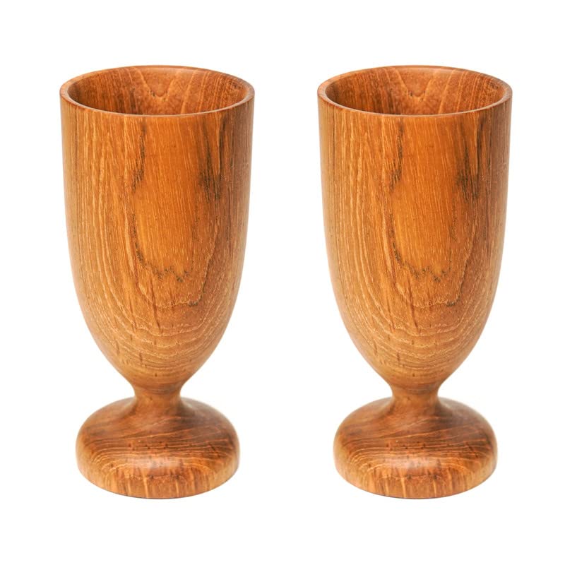 Rainforest Bowls Set of 2 Javanese Teak Wood Wine Glass Goblet Cup- 200ml (6.8 oz)- Great for Daily Use, Hot & Cold Drinks- Ultra-Durable- Premium Wooden Cup Handcrafted by Indonesian Artisans