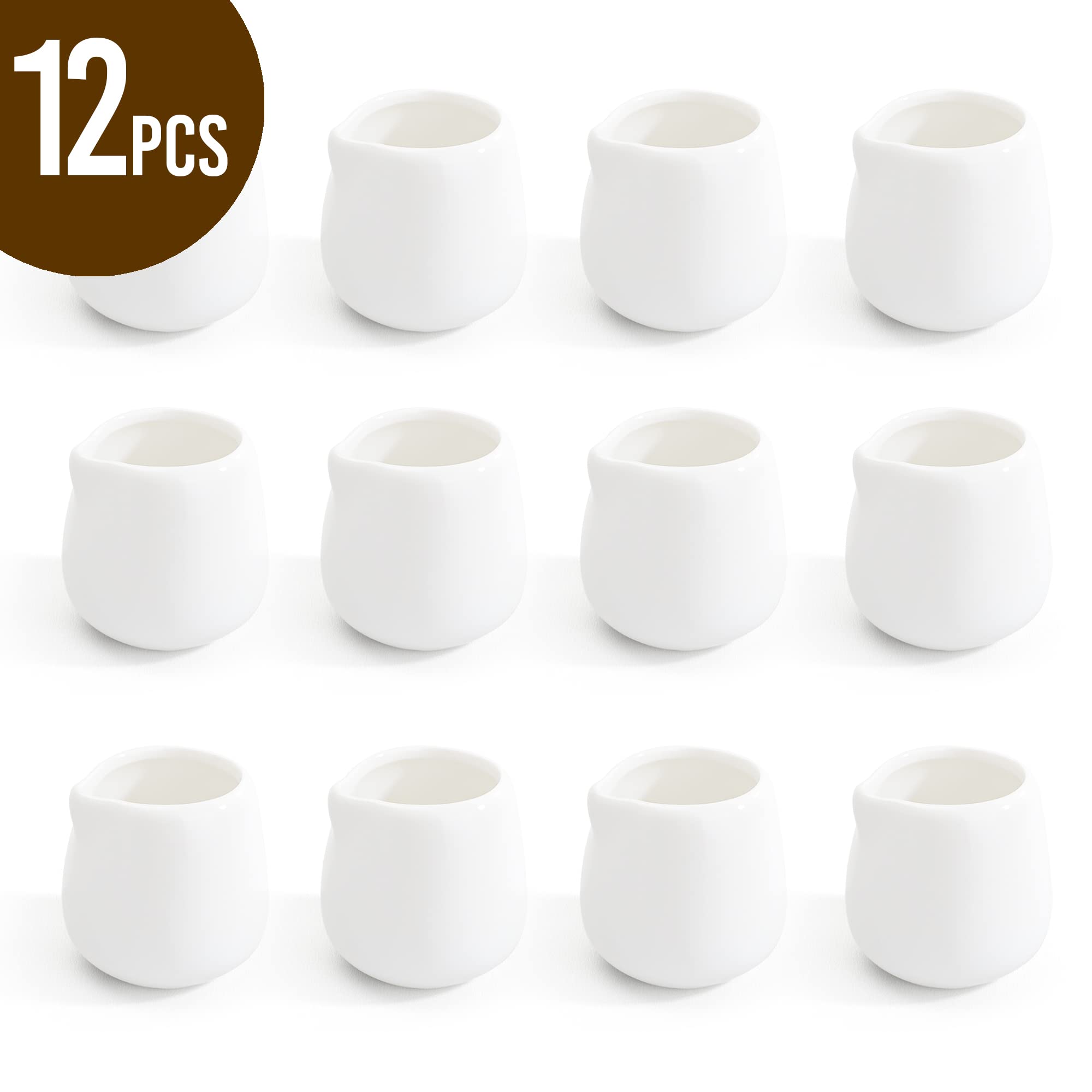 Mini-Sahnekrug, Mini-Krug aus Keramik, kleine Cremekrüge, weißes Porzellan, Cremekrug für Milch, Kaffee, Marmelade, Saucen, 12 Stück