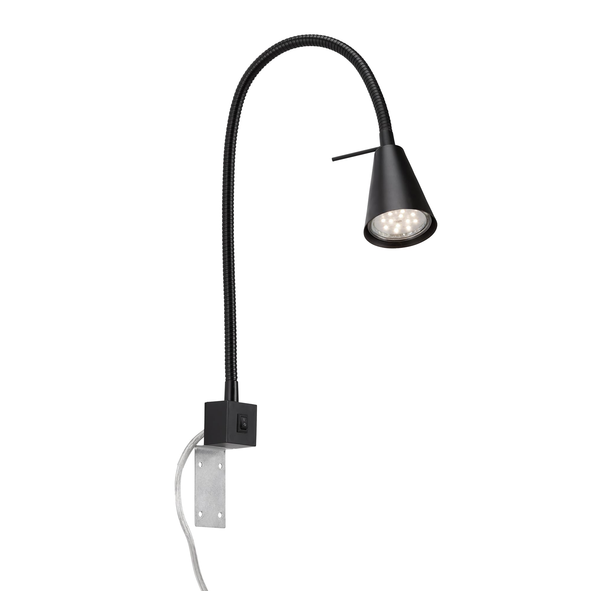 BRILONER - LED Leselampe mit Schalter am Gehäuse, schwenkbar, GU10 4,7W, 400lm, warmweißes Licht, Wandleuchte Innen, Wandlampe, Bettlampe, Lampe Bett, Leselicht, Nachttischlampe, 40,3 cm, Schwarz