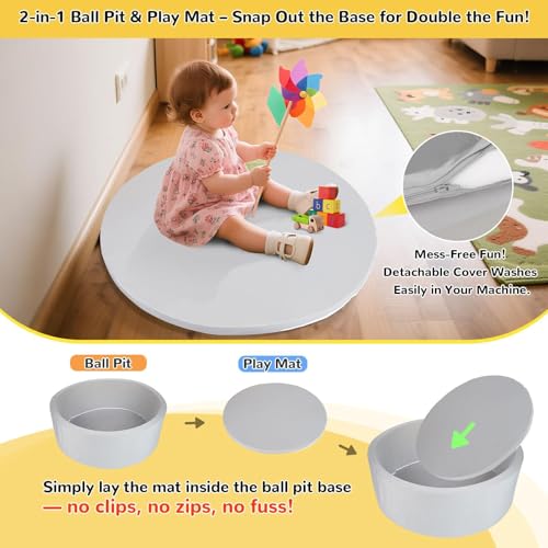 ENMOGO Foam Ball Pit for Toddlers Kids Soft Ball Pool Ideal Gift Play Toy for Children Kiddie Pools - Light Gray