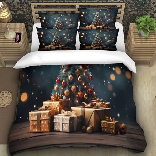 Housse de couette microfibre imprimé 3D chat de Noël hypoallergique 200x200 - 5