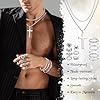 Kigeli 15 Pcs Silver Jewelry Set for Men, Stainless Steel Cross Pendant Layered Necklace Cuban Link Bracelet Vintage Ring Gothic Chain Chunky Jewelry Set for Halloween Women Men Gifts #2