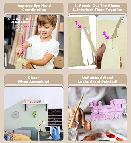Puzzled 3D Puzzle Train Wood Craft Construction Model Kit, Fun Unique & Educational Diy Wooden Toy Assemble Unfinished Craft Hobby Classic Train Puzzle To Build & Paint For Decoration 233 Pieces Pack #TOP2