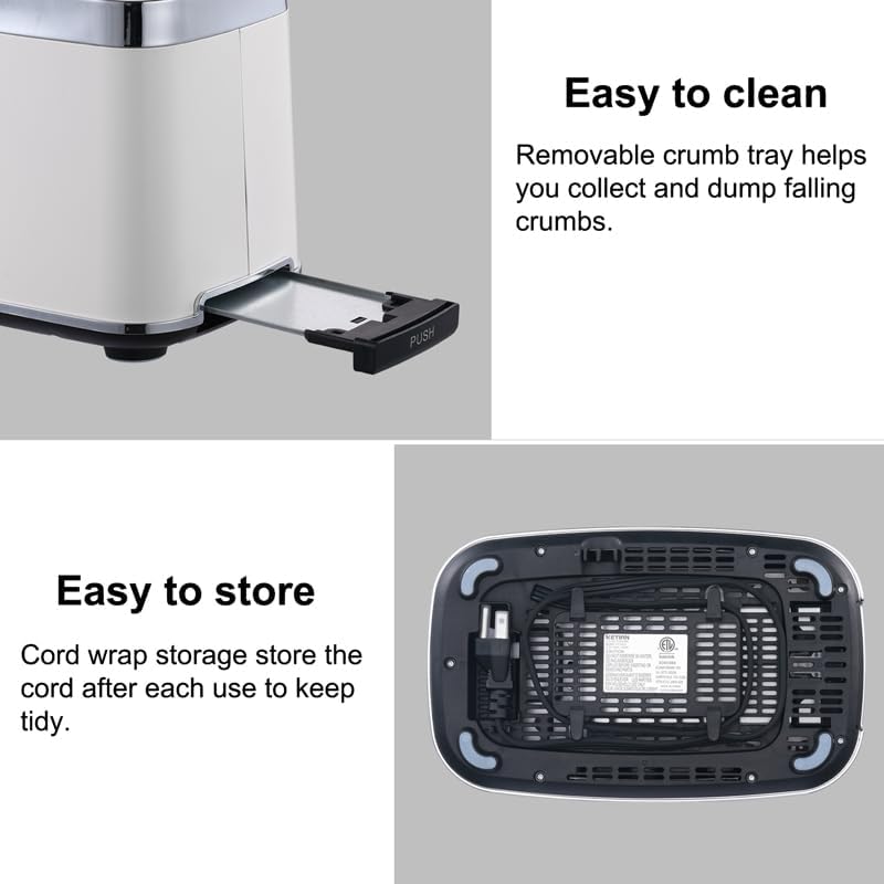 Smart Touch Screen Toaster 2 Slice, KETIAN Automatic Digital Stainless Steel Toaster,7 Bread Types,Single Slot Tech,7 Browning Settings,Removable Crumb Tray,1400W (White)