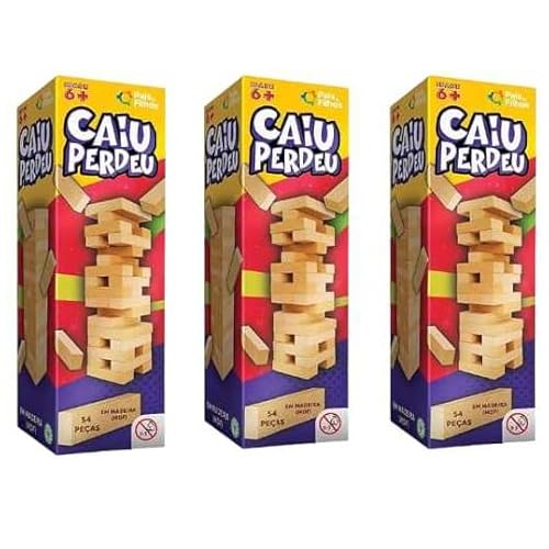 Jogo Caiu Perdeu Pais & Filhos de Madeira Jogo da Torre de Madeira 54 Peças Desenvolve Coordenação M