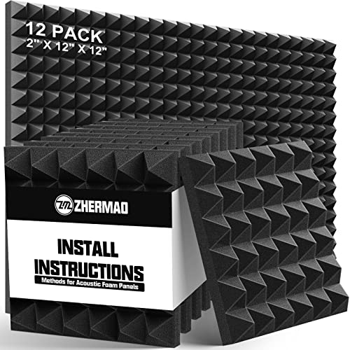 12 Pack Sound Proof Foam Panels High Density, 2" X 12" X 12" Pyramid Design Acoustic Foam Panels, Acoustic Panels Fire-Retardant, Sound Absorbing Dampening Studio Foam, Soundproofing Foam Wedge Tiles #TOP8