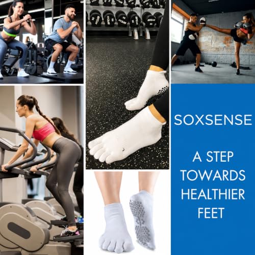 Image of Soxsense Soccer Grip Toe Socks, Non-Slip Socks for Sports & Pilates | Individual Five-Toe Design, Non-Slip Grip Sole, Supportive Arch Fit, Breathable Mesh Ventilation