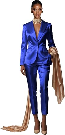 Satin Suits for Women 2 Piece Peak Lapel One Button Business Womens Suit