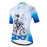 Weimostar Fahrradtrikot Damen-Fahrradoberteile Atmungsaktives Hemd Bergbekleidung Fahrradoberteil MTB Road Jersey Kurzarm Sommerradtrikotrennen Blau S.