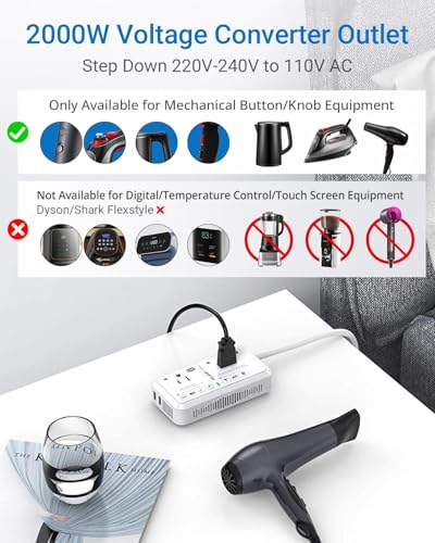 Image of BESTEK US to UK Plug Adapter Voltage Converter 2000W 220V to 110V Converter with 2 USB Ports and Type G Adapter for UK Ireland Scotland and Hong Kong