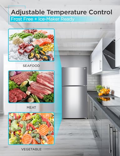 Image of BLACK+DECKER 24 Cu. Ft. Top Mount Refrigerator with Freezer, 2 Door Refrigerator with Top Freezer and Adjustable Temperature Control, Full Size Kitchen Refrigerator, BR2400JS, Stainless Look