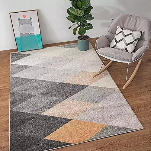 Grand tapis de salon rose orange gris moderne minimaliste graphique