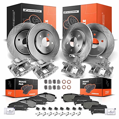 A-Premium Front and Rear Disc Brake Rotors and Ceramic Pads Kit with Calipers Compatible with Dodge Grand Caravan 2008-2012 & Chrysler Town & Country 2008-2012 & Volkswagen Routan 2009-2012 16-PC Set