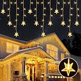 oopswow Star Icicle Lights Outdoor, 200 LED 40-Drops Star Shaped Curtain Lights, 8 Lighting Modes, Timer, Waterproof, Connectable, Warm White