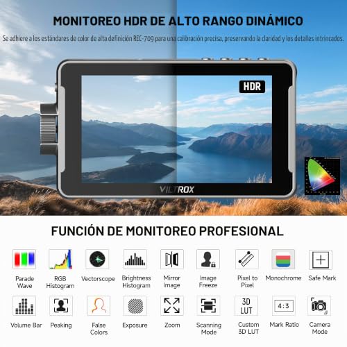 Miniatura 3 de Viltrox Dc-550pro Monitor De Campo De Cámara Pantalla Táctil 5,5 Pulgadas 1200nits 1920x1080 Hd 4k 3d Lut Entrada Hdmi Salida Asistencia De Enfoque De Video Monitor De Cámara Dslr Con Parasol Batería
