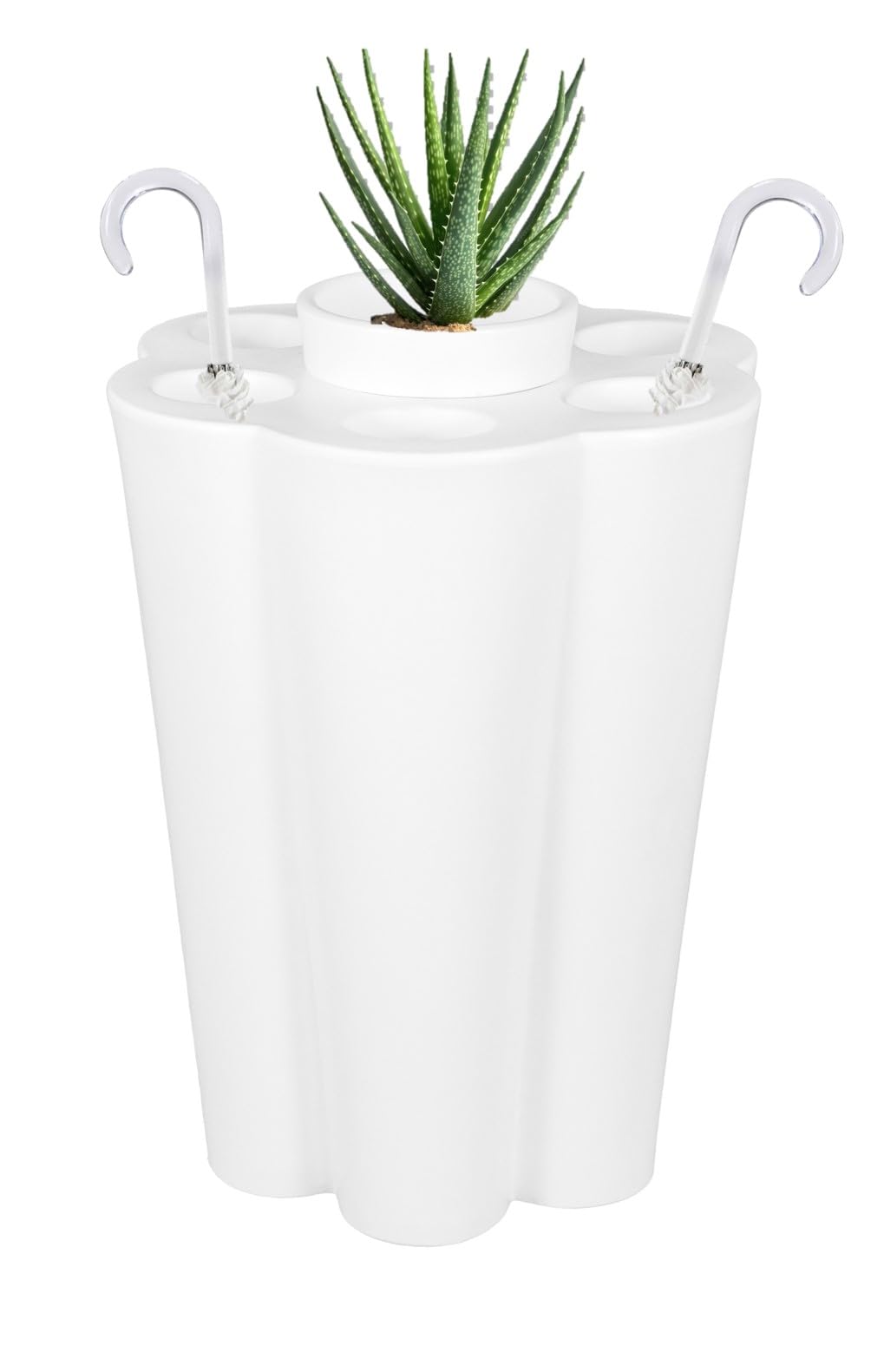 Porte-parapluie design en polyéthylène blanc avec porte-pot Lulet